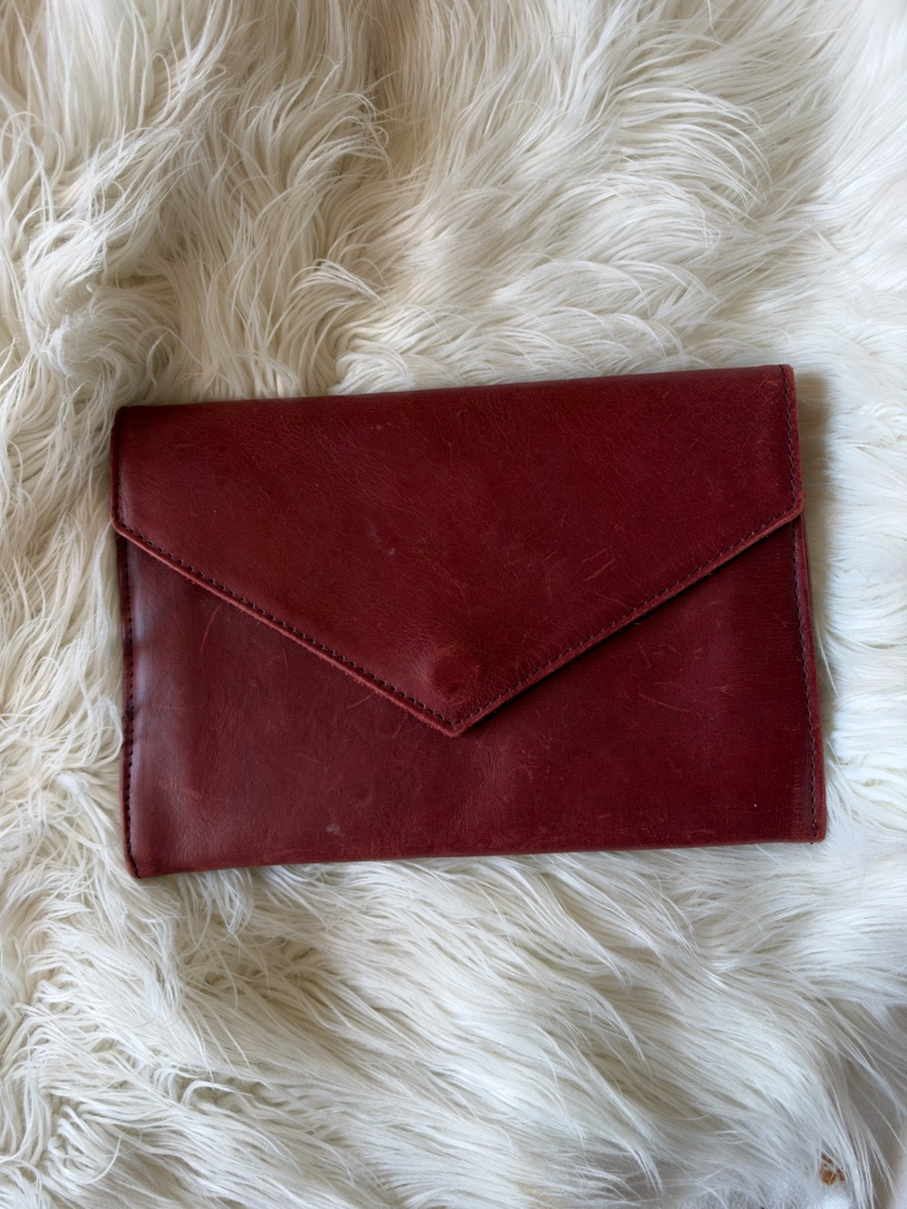 Able Wine Red Leather Envelope Clutch